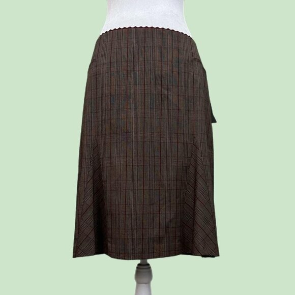 brown and burgundy plaid y2k style midi skirt - Picture 1 of 8